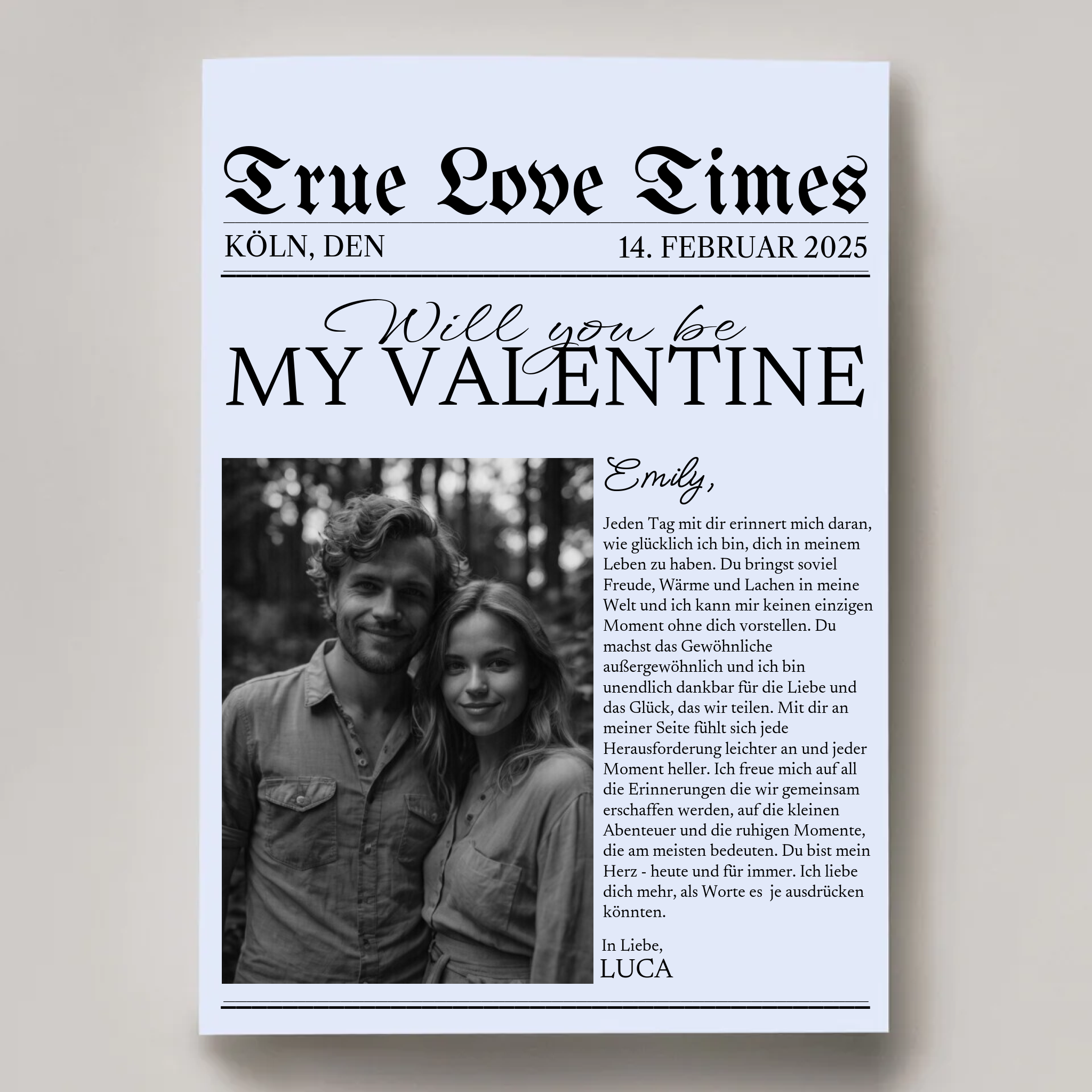 Mockup des True Love Times Posters online gestaltet von Geschenkfabrik24