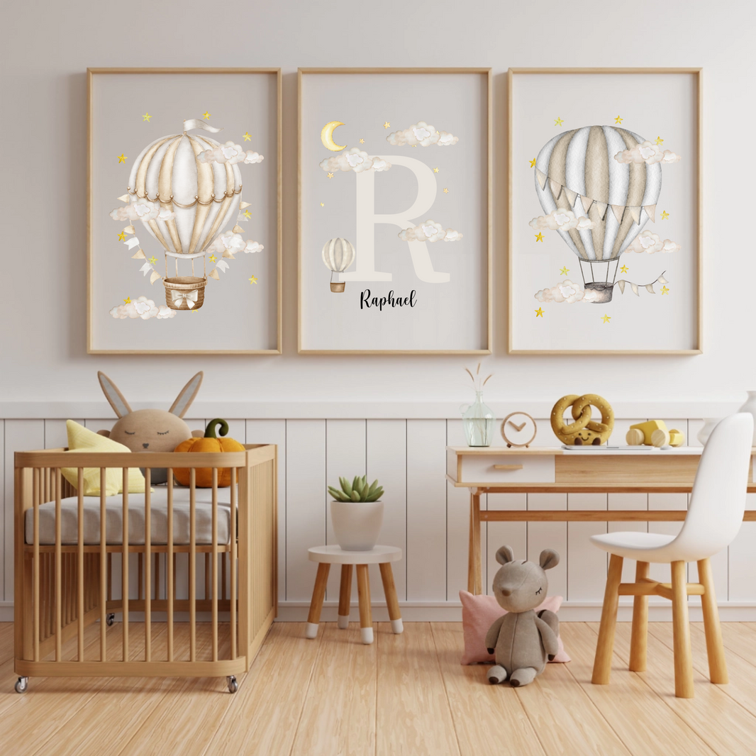 Personalisiertes 3er-Set Ballon-Poster fürs Kinderzimmer