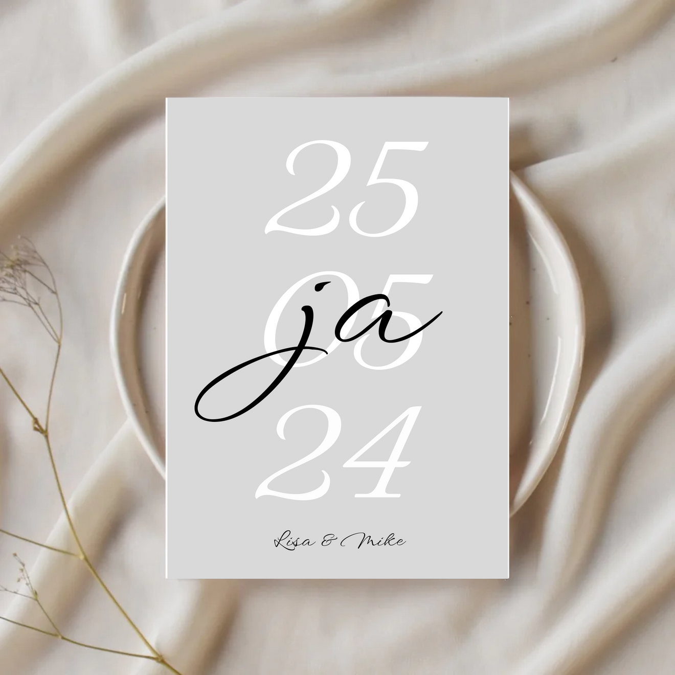 Elegante Typografie des Hochzeitsdatum-Posters »Ja« als Geschenk