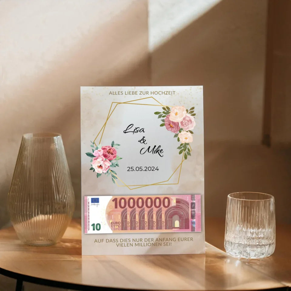 Modernes Geldgeschenk Poster im Aquarellstil mit floralen Elementen