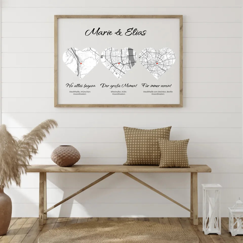 Detailansicht Herzkarte Trio Poster personalisiert von Geschenkfabrik24
