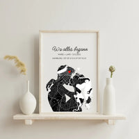 Geschenkfabrik24 – personalisiertes Stadtkarte-Poster 'Wo alles begann' mit Paar-Silhouette, Namen, Datum und Koordinaten