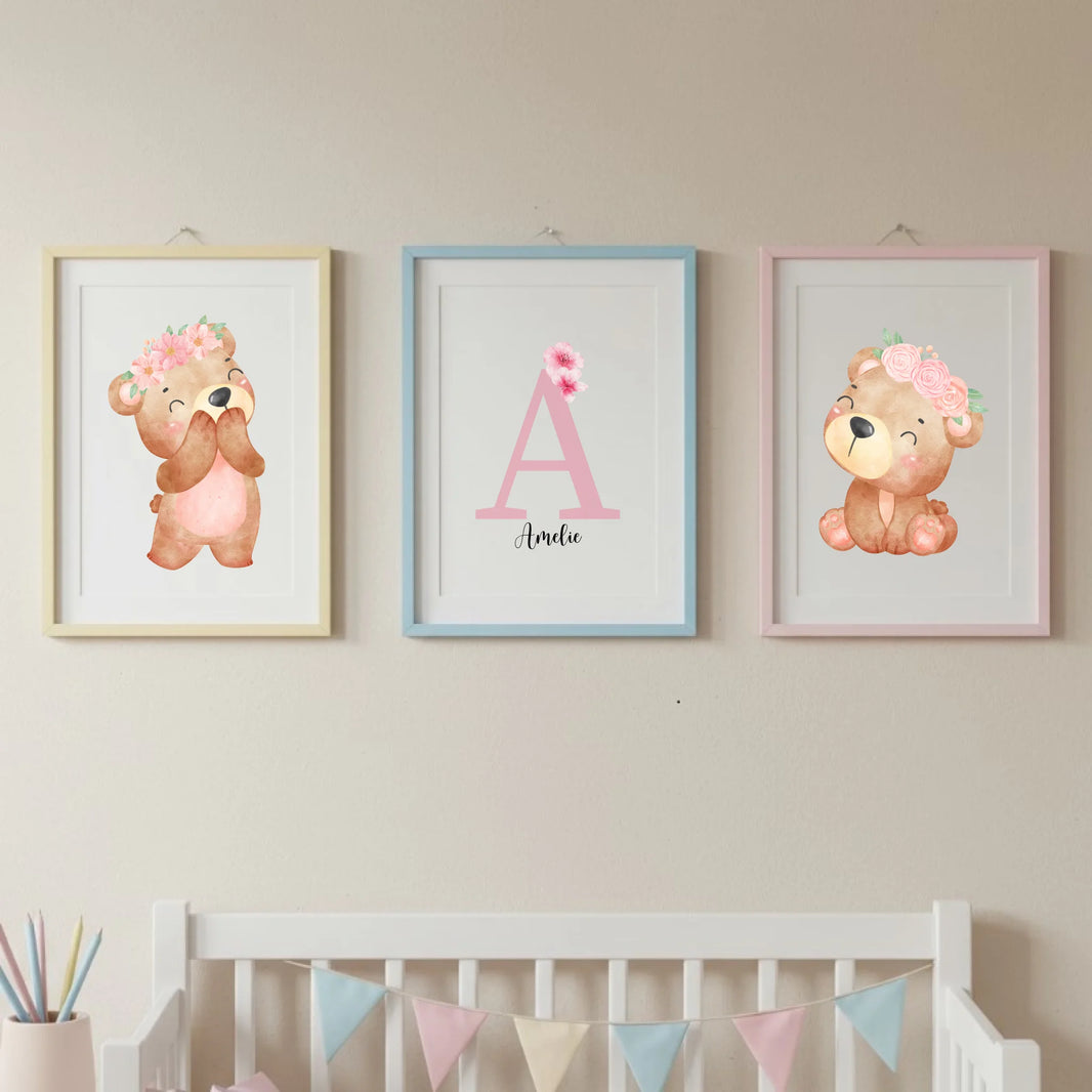 Detailansicht Monogramm-Poster mit Blumendekor personalisiert