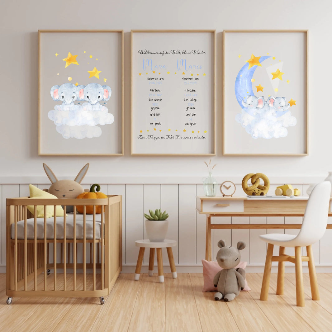 Nahaufnahme der individuell anpassbaren Baby-Statistik mit Namen und Geburtsdaten