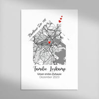 Personalisiertes Einzugsposter als Stadtkarte mit rotem Herz