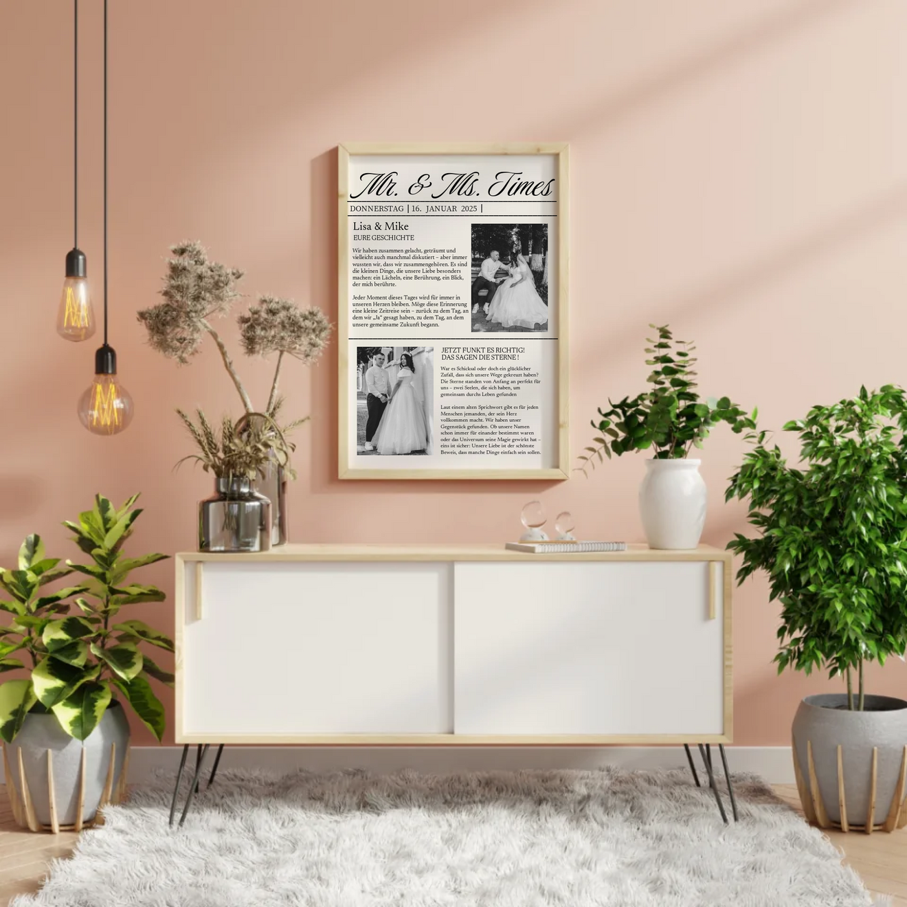 Nahe Ansicht personalisiertes Hochzeitsgeschenk-Poster mit Namen und Datum