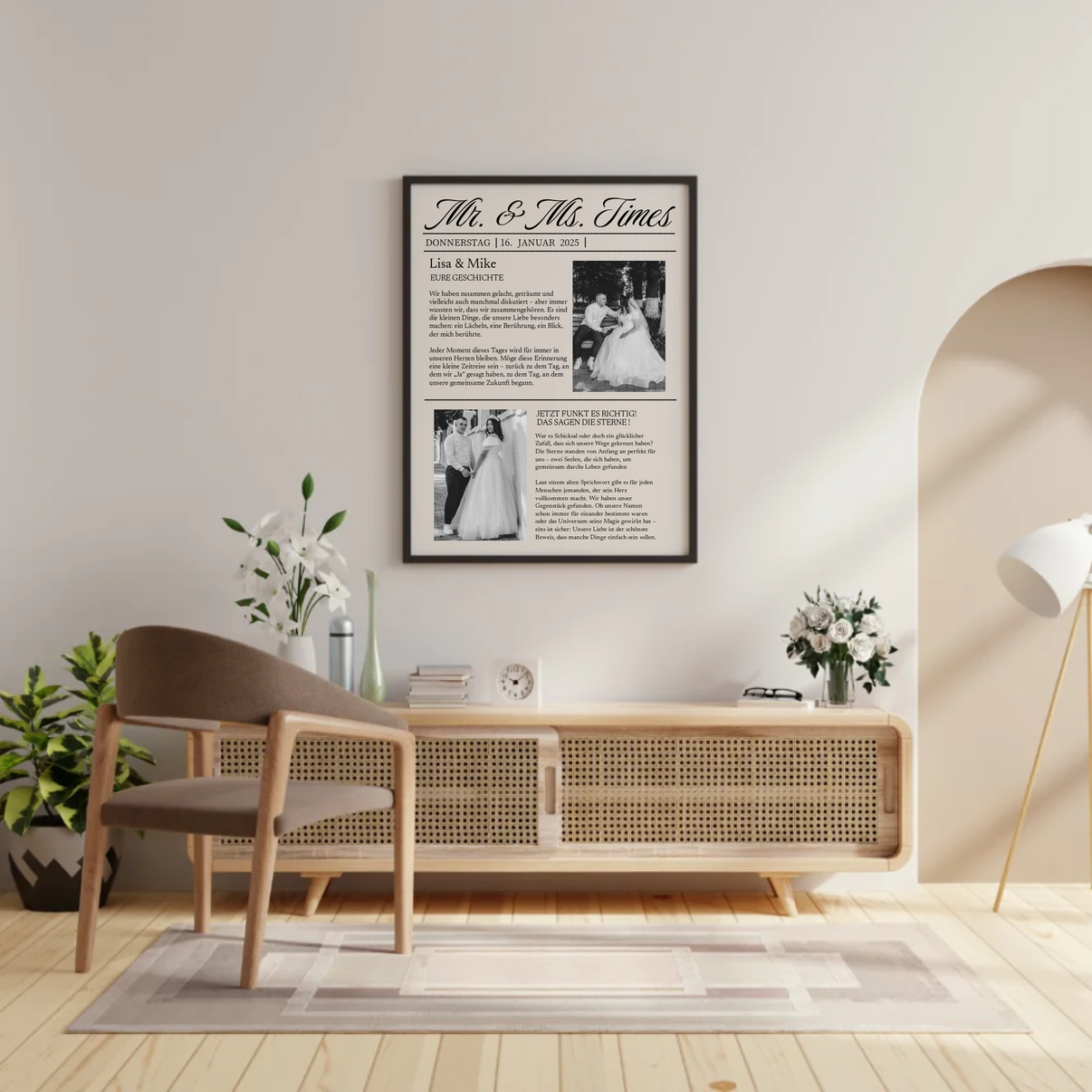 Mockup eines personalisierten Hochzeitszeitungs-Posters 'Mr. & Mrs. Times'