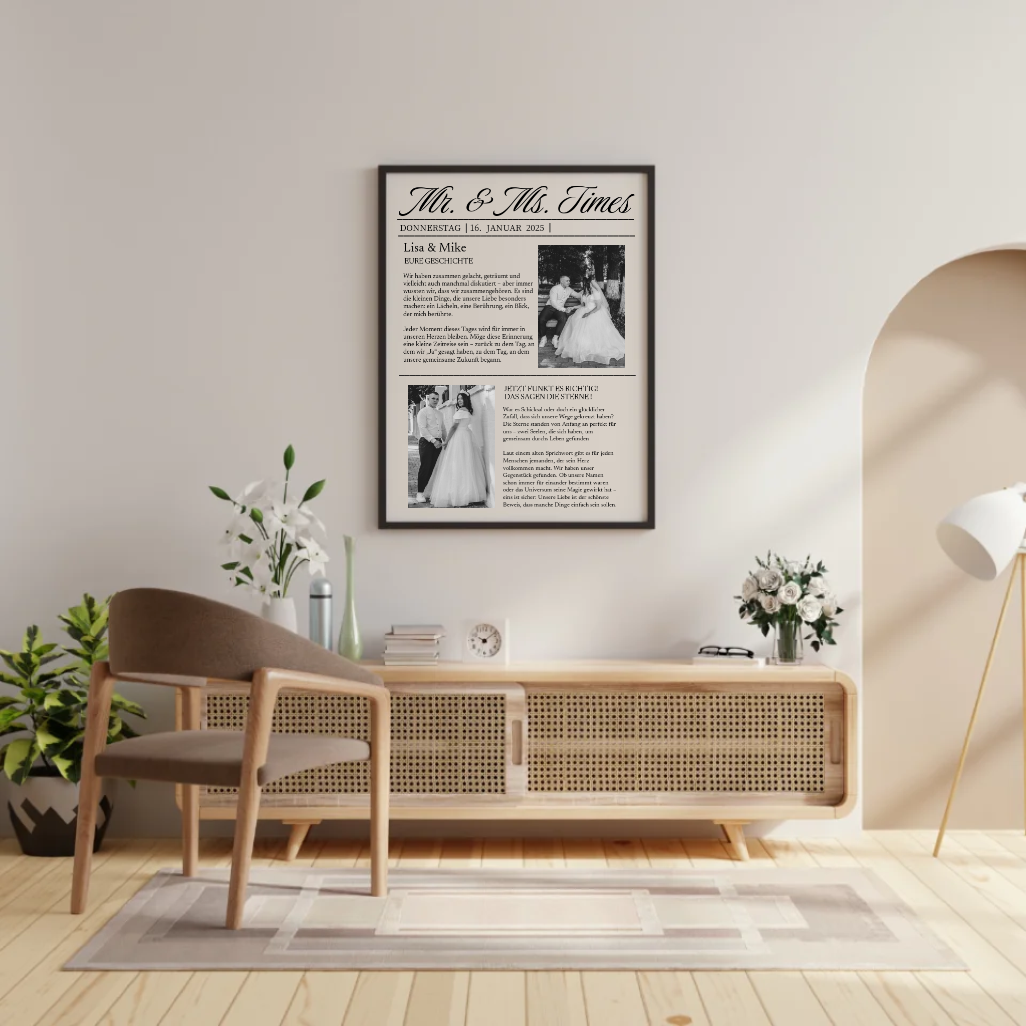 Mockup eines personalisierten Hochzeitszeitungs-Posters 'Mr. & Mrs. Times'