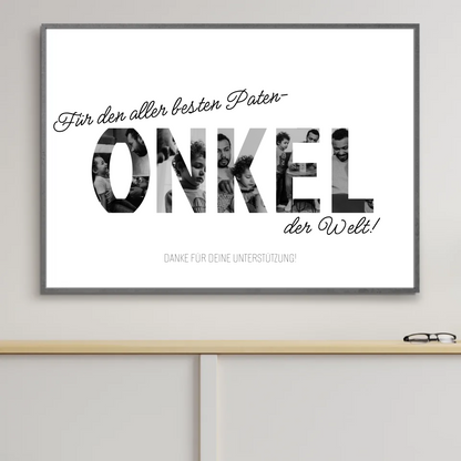 Detailansicht des ONKEL-Fotocollage-Posters auf neutralem Hintergrund