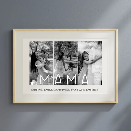Schwarz-Weiß Fotocollage Poster Mama als persönliches Geschenk