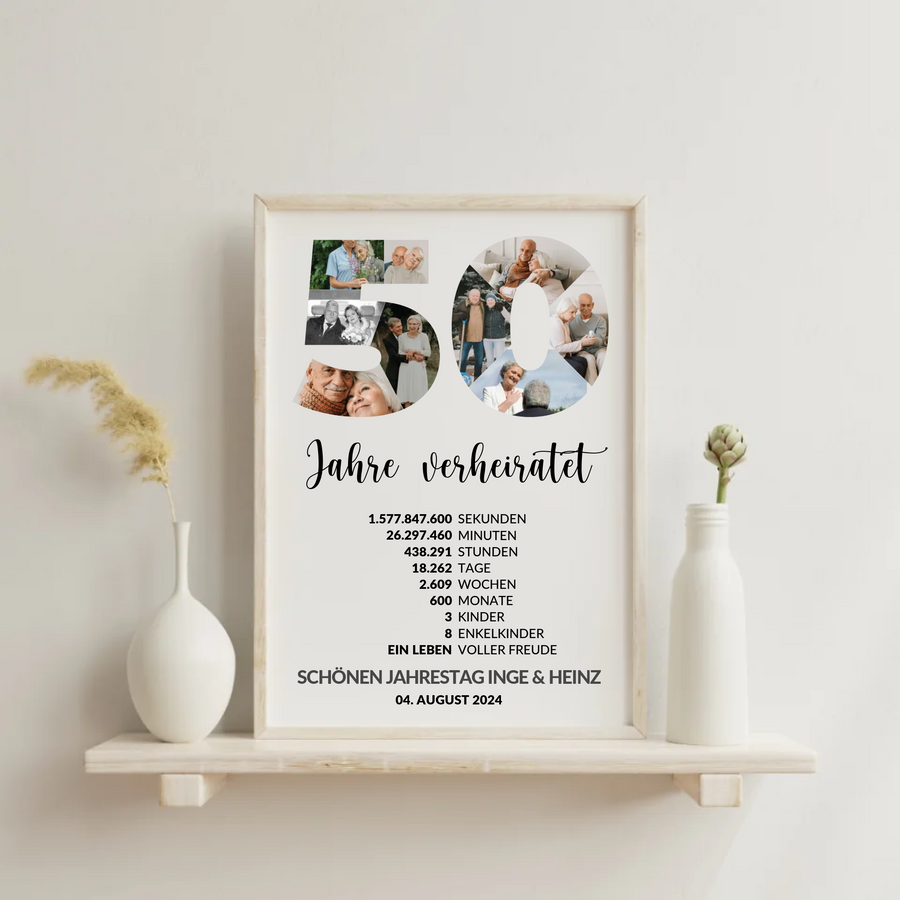 Personalisierte 50 Jahre Hochzeit Collage – Goldene Hochzeit Geschenk mit Fotos & Meilensteinen