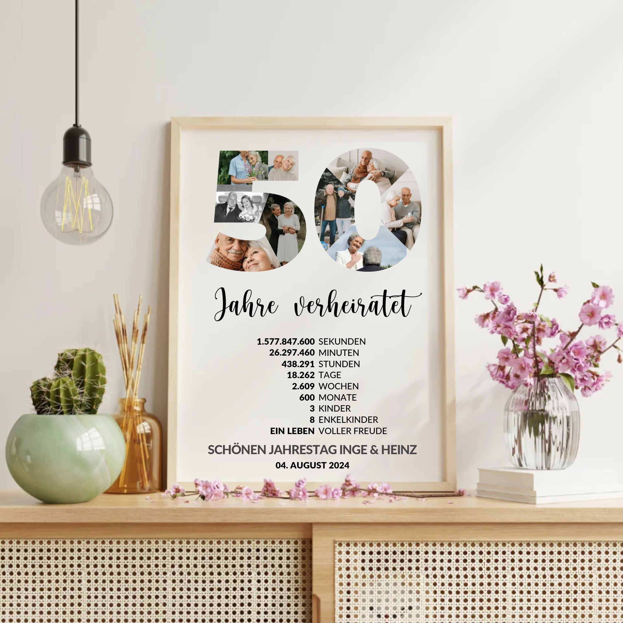Nahaufnahme personalisiertes Poster zum 50. Jubiläum mit Fotos