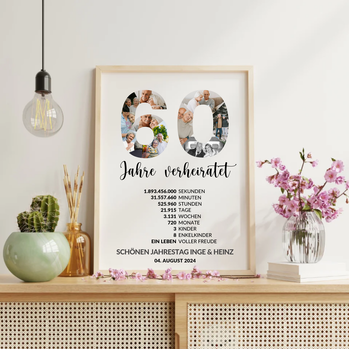 Personalisierbares Diamanthochzeit Poster mit Fotocollage im Zahlendesign