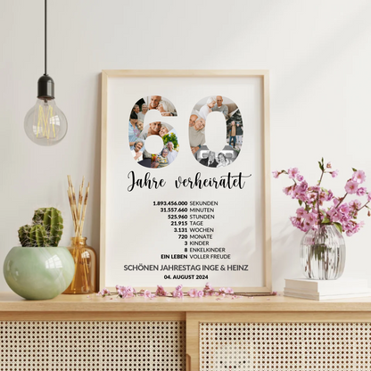 Personalisierbares Diamanthochzeit Poster mit Fotocollage im Zahlendesign