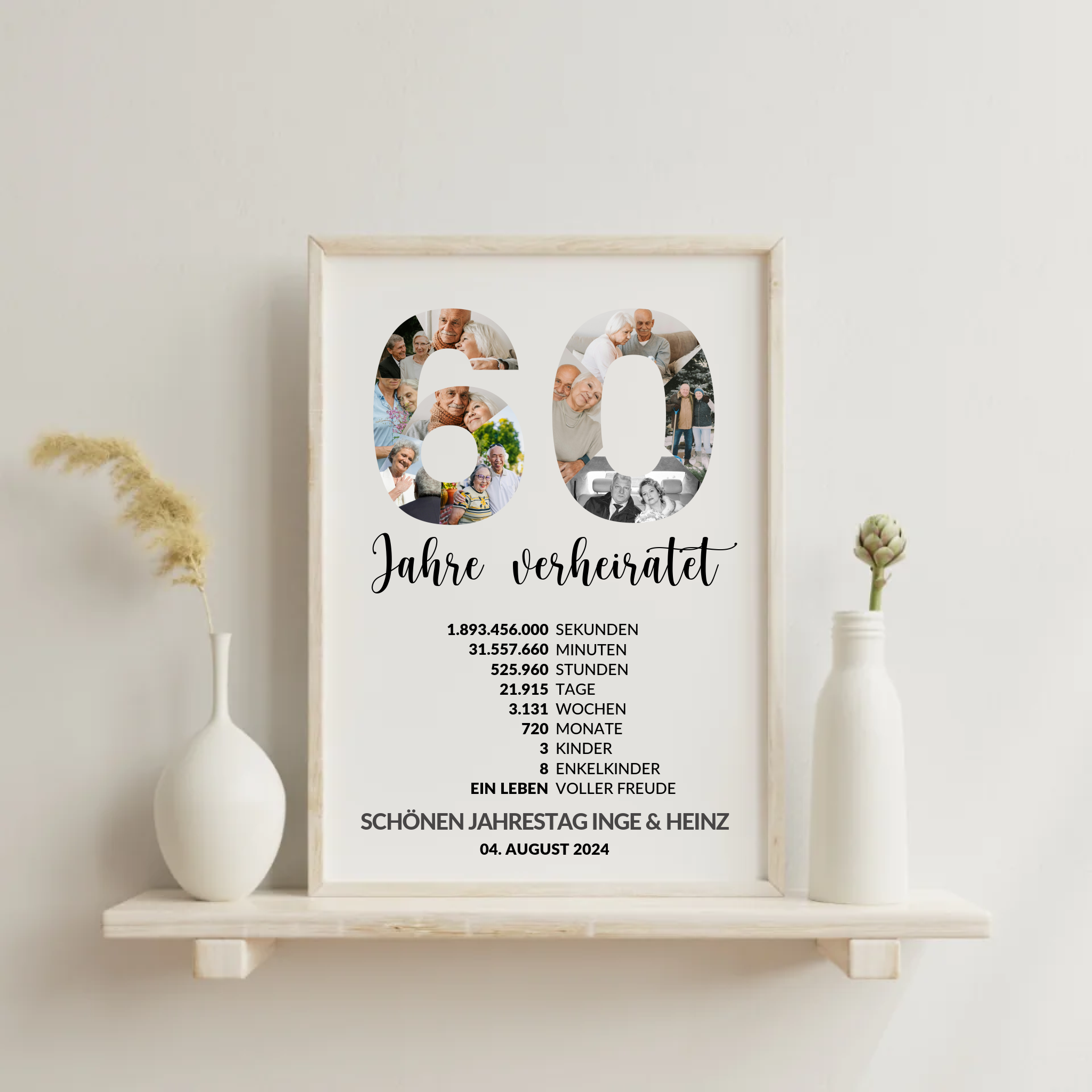 Elegantes Jubiläumsposter Diamanthochzeit mit Bildern und Namen