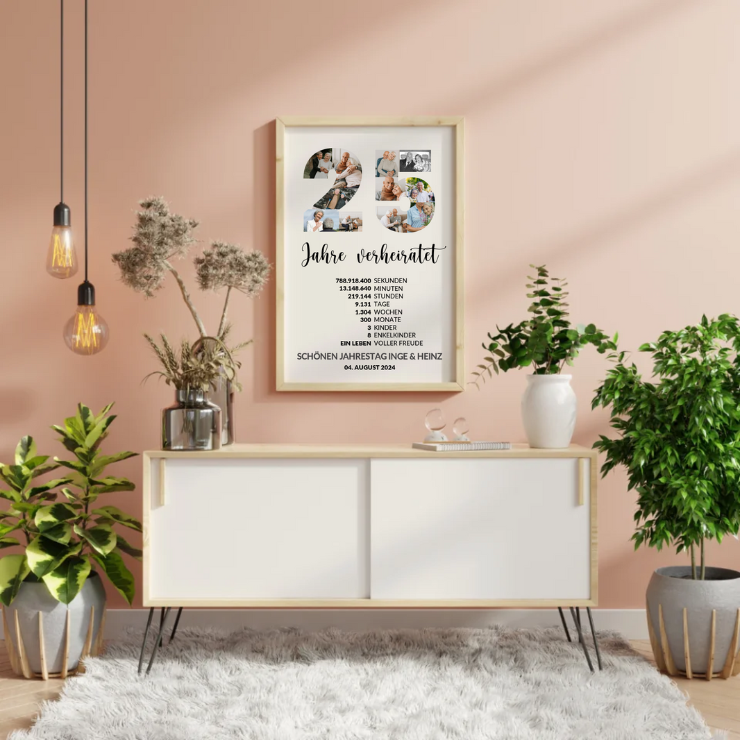 Personalisierte 25 Jahre Hochzeit Collage – Silberhochzeit Geschenk mit Fotos & Meilensteinen