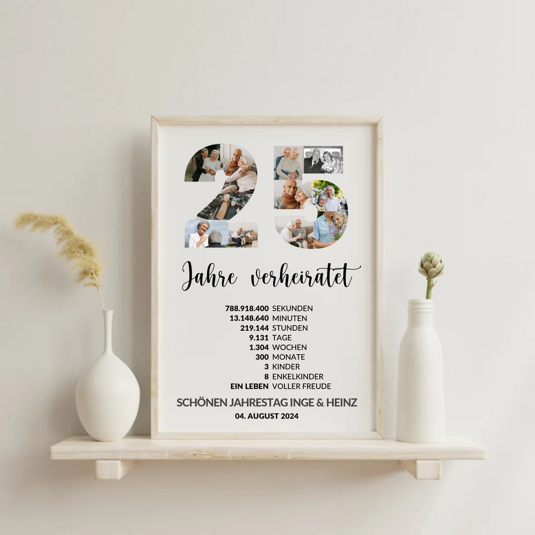 Personalisierte 25 Jahre Hochzeit Collage – Silberhochzeit Geschenk mit Fotos & Meilensteinen