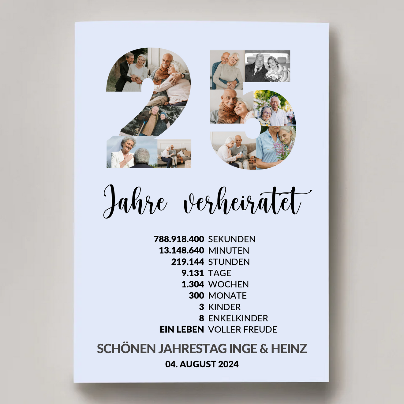 Poster 25 Jahre verheiratet mit Datum und Kinderzahl