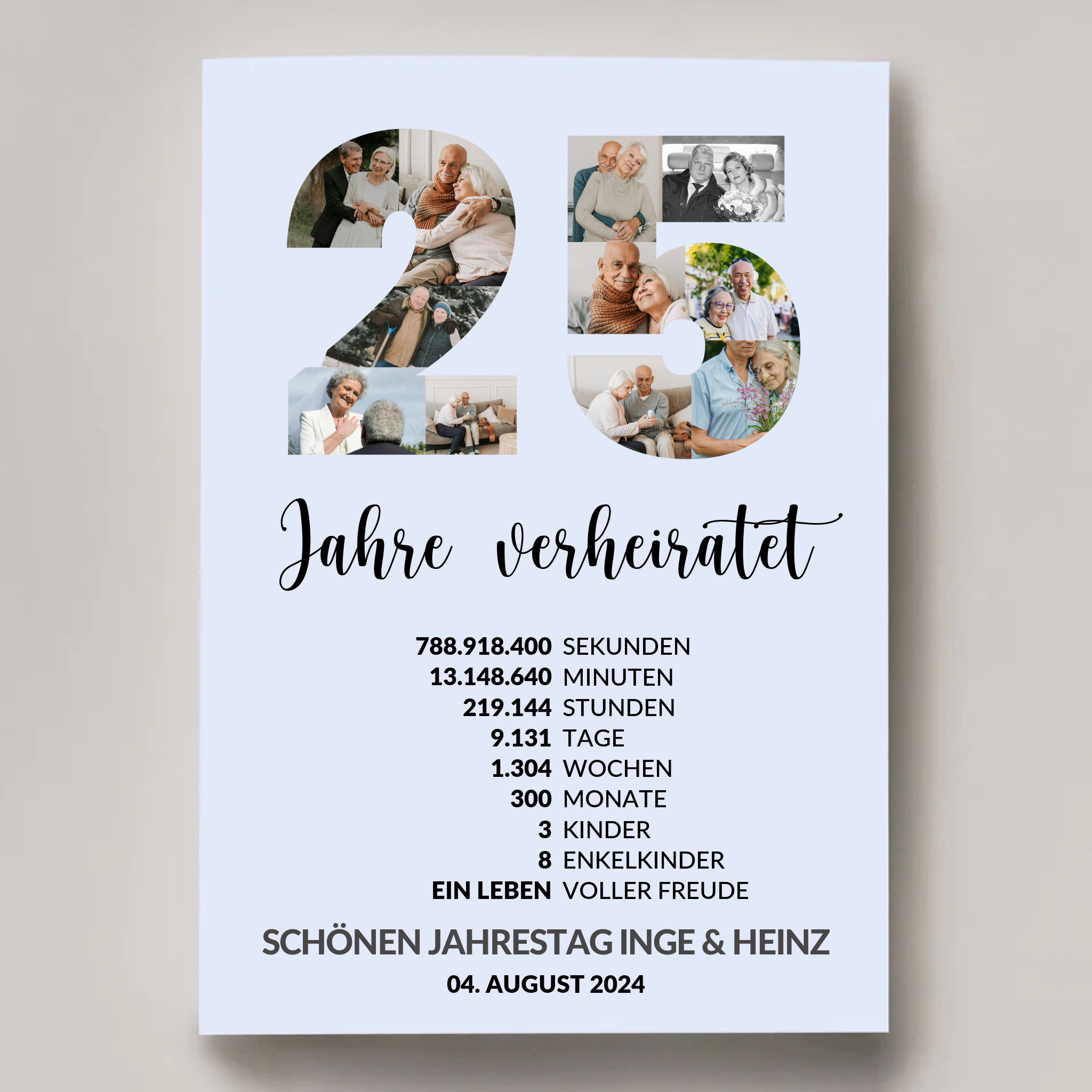 Poster 25 Jahre verheiratet mit Datum und Kinderzahl
