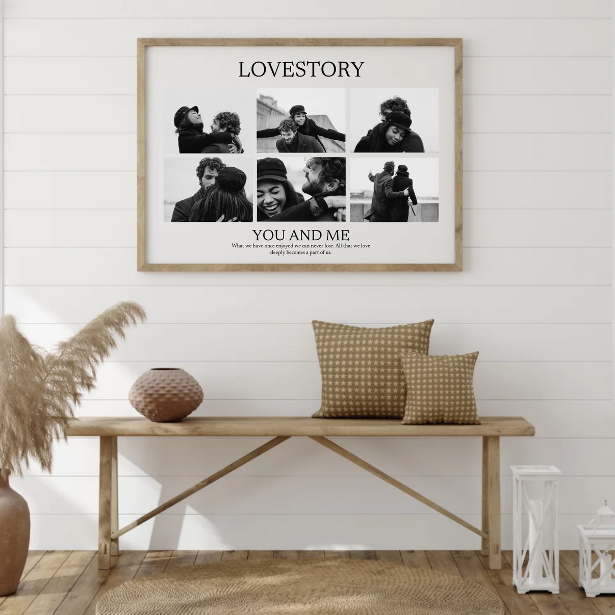 Fotocollage Love Story mit sechs Schwarz-Weiß-Paarbildern als personalisiertes Poster