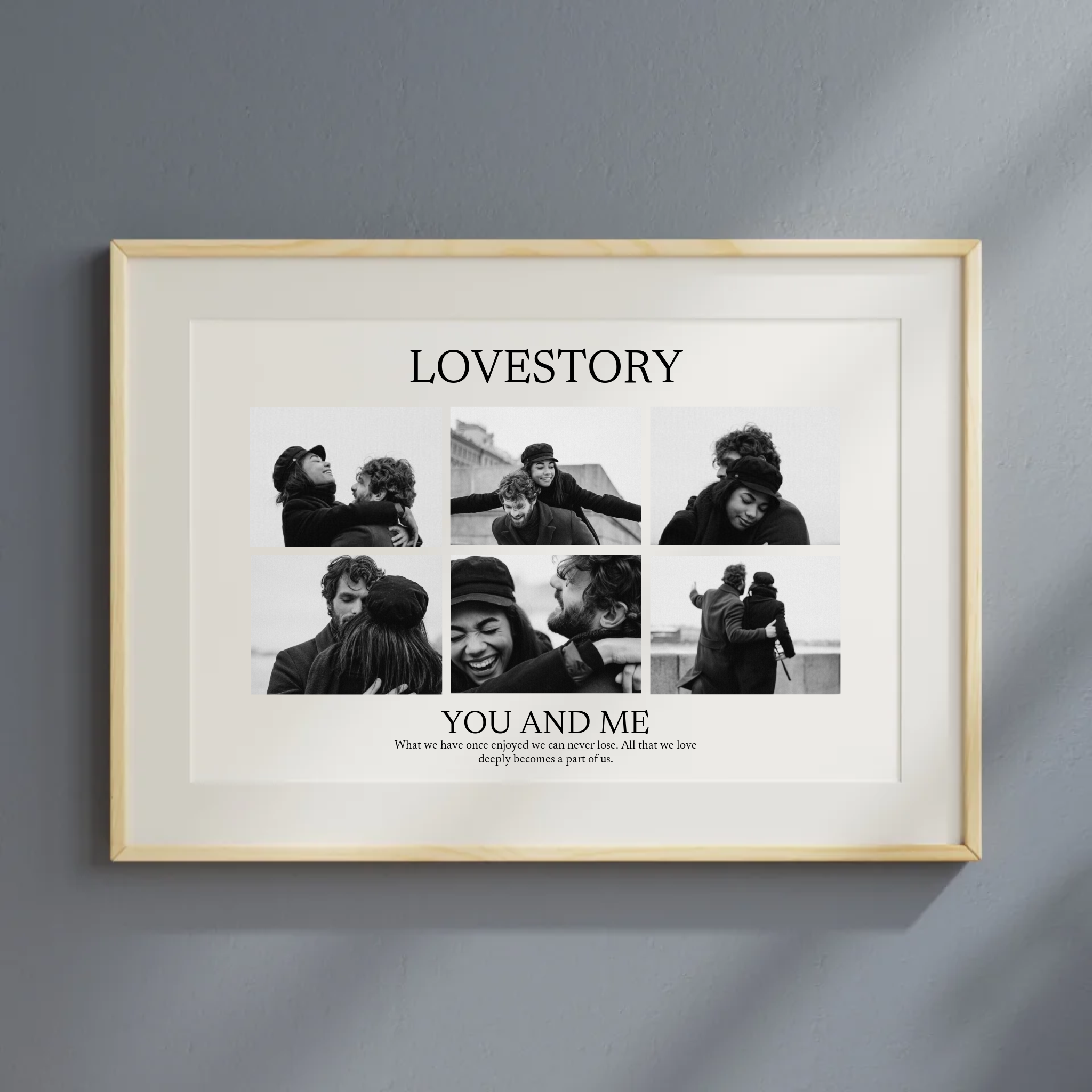 Detailaufnahme personalisiertes Paar-Poster mit Schwarz-Weiß-Fotos von Geschenkfabrik24