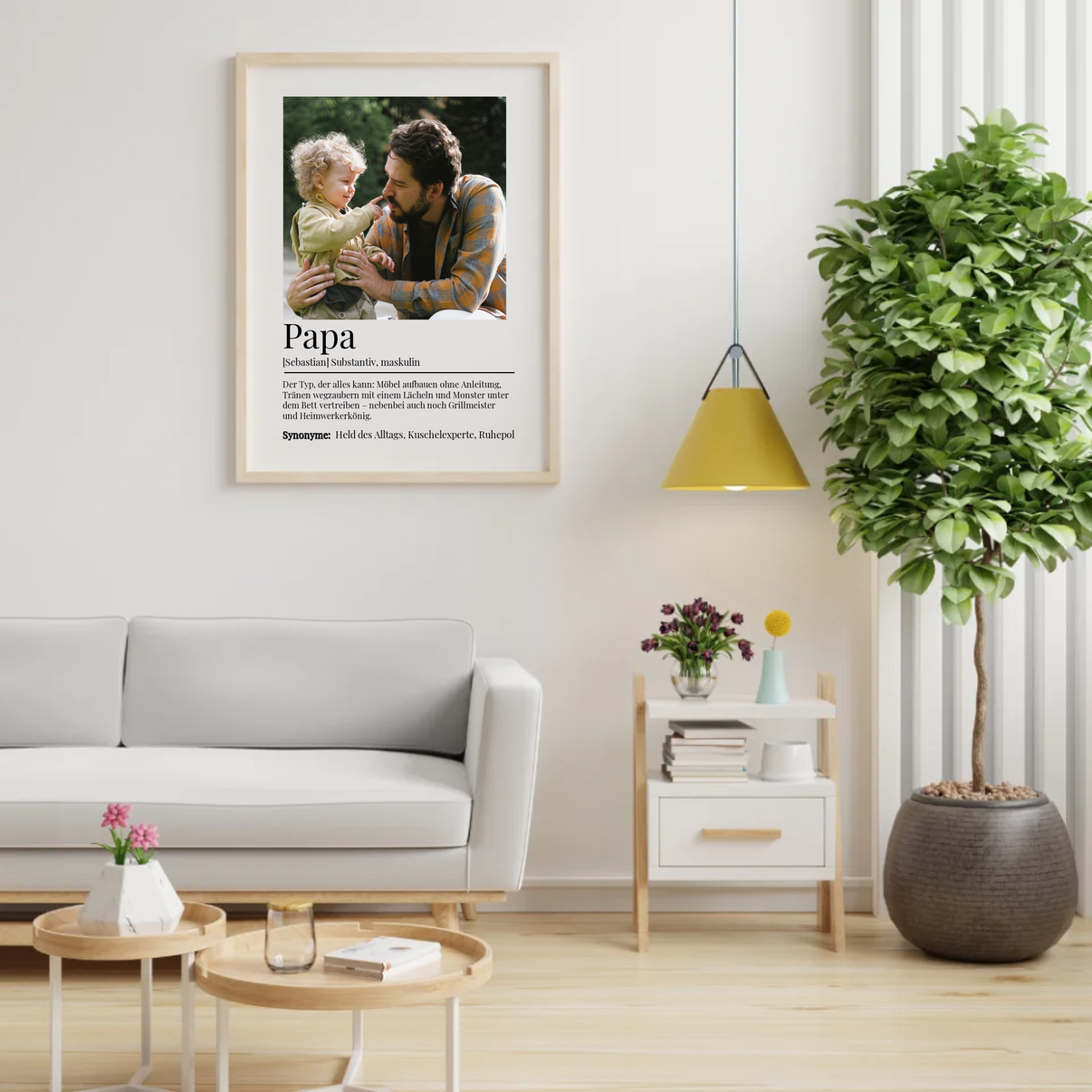 Hochwertiges Wandbild im Definition-Stil mit Bild und individueller Beschreibung für Papa