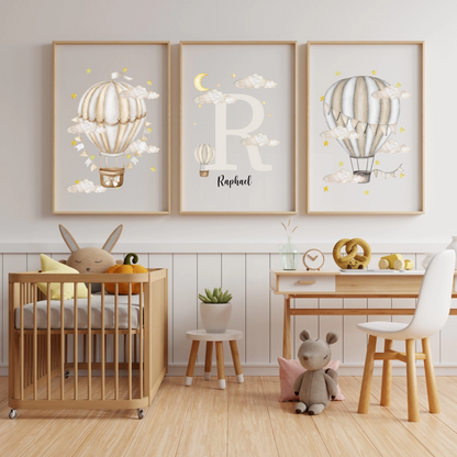 Personalisiertes 3er-Set Ballon-Poster fürs Kinderzimmer