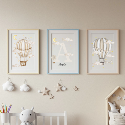 Personalisiertes 3er-Set Ballon-Poster fürs Kinderzimmer