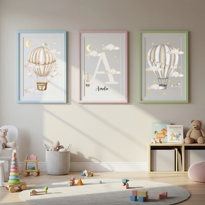 Personalisiertes 3er-Set Ballon-Poster fürs Kinderzimmer