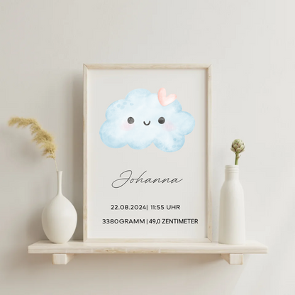 Geburtsposter 'Wolke' – Dein personalisiertes Erinnerungsstück zur Geburt