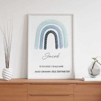 Personalisiertes Regenbogen-Geburtsposter – Baby Geburtsdaten