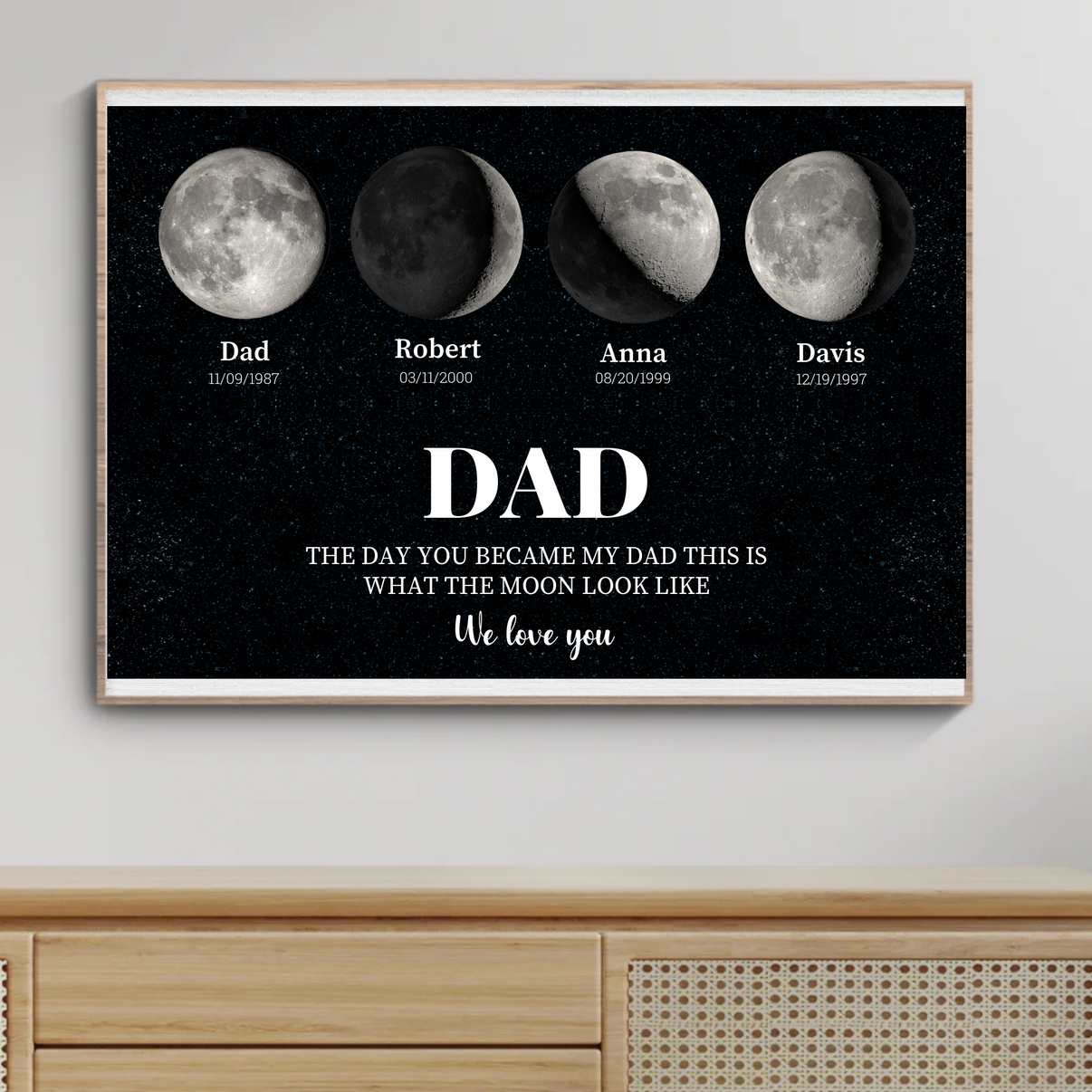 Mondphasen-Poster für Papa mit vier personalisierten Mondphasen
