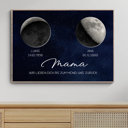 Personalisiertes Mondposter für Mama – Ich liebe dich bis zum Mond