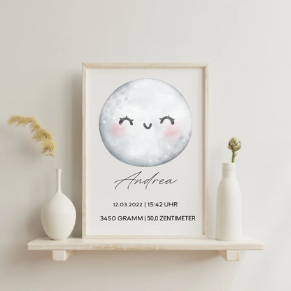Geburts-Poster Mondliebe – personalisiertes Baby-Poster mit Geburtsdaten