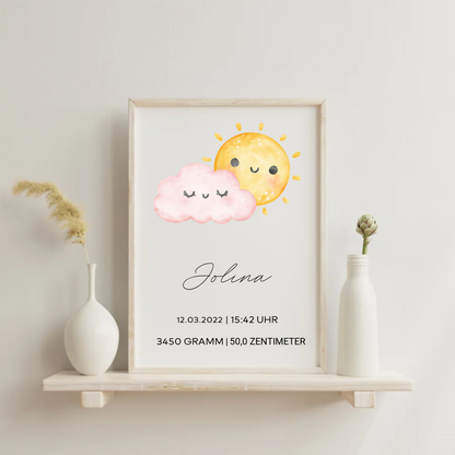 Personalisiertes Geburtsposter 'Sonnenschein & Wolke'