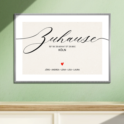 Personalisiertes Poster „Zuhause“ mit Koordinaten & Namen
