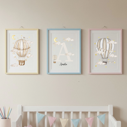 Personalisiertes 3er-Set Ballon-Poster fürs Kinderzimmer