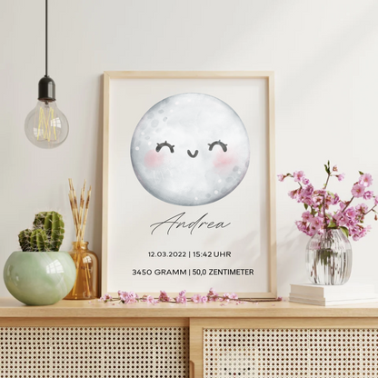 Geburts-Poster Mondliebe – personalisiertes Baby-Poster mit Geburtsdaten
