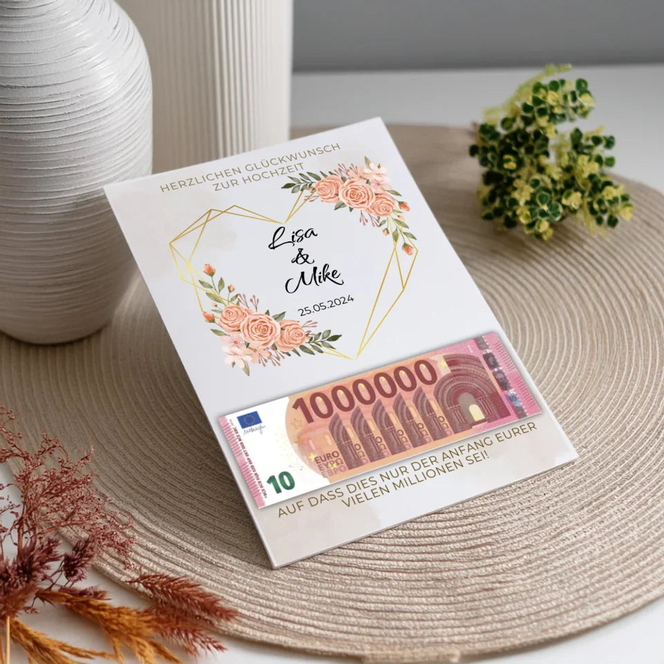 Hochzeitsgeschenk Poster mit romantischem Herz-Design und Money Slot
