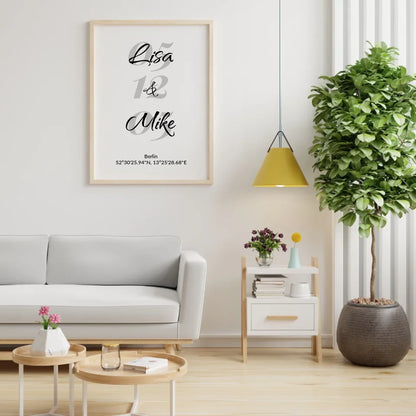 Geschenkfabrik24 personalisiertes Koordinatenposter mit Namen und Ortsangabe