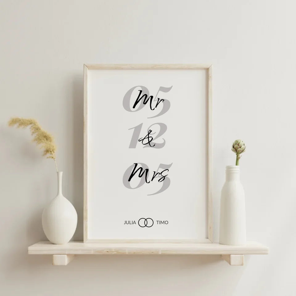 Poster Design mit geschwungenem Mr & Mrs Schriftzug