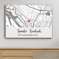 Elegantes Poster mit gezeichnetem Stadtplan, Herz-Highlight und Text
