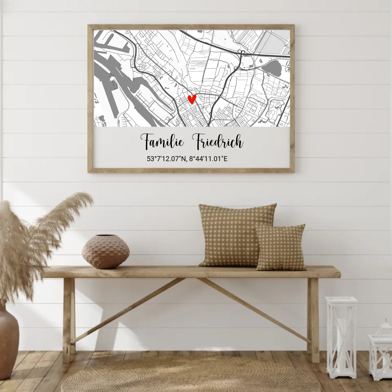Gerahmtes Stadtkarte-Design mit rotem Herz für das Familienposter