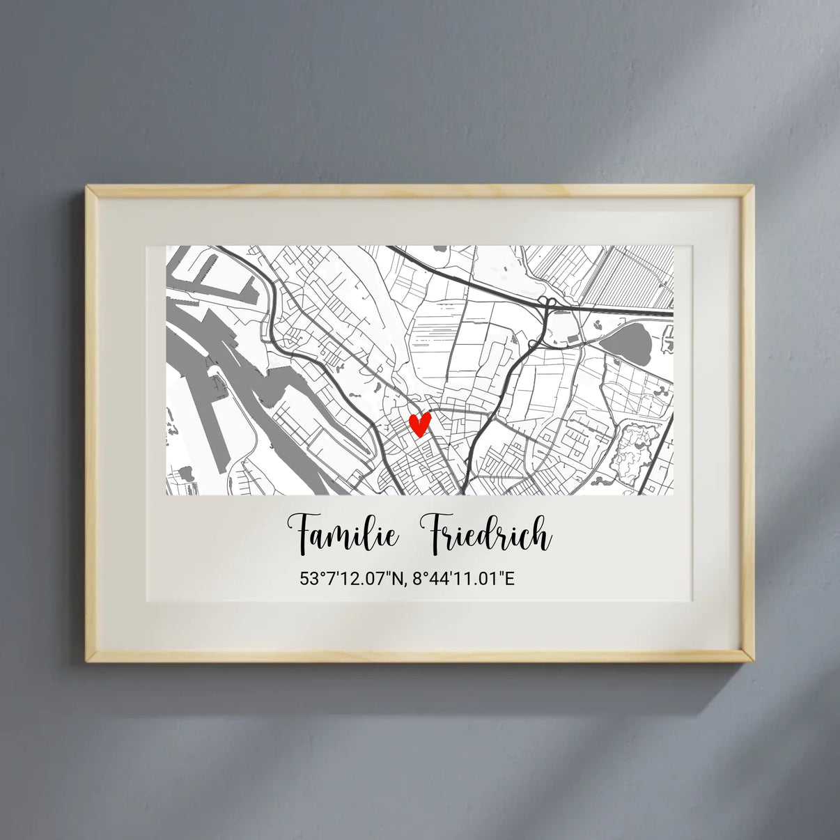 Personalisiertes Stadtkarten-Poster mit Herzmarkierung von Geschenkfabrik24