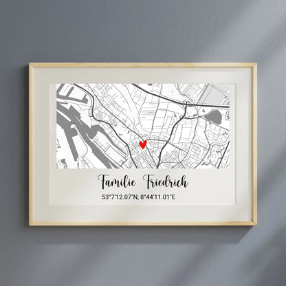 Personalisiertes Stadtkarten-Poster mit Herzmarkierung von Geschenkfabrik24