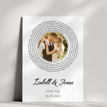 Romantisches Hochzeitsgeschenk als Songtext-Poster mit Brautpaar-Foto