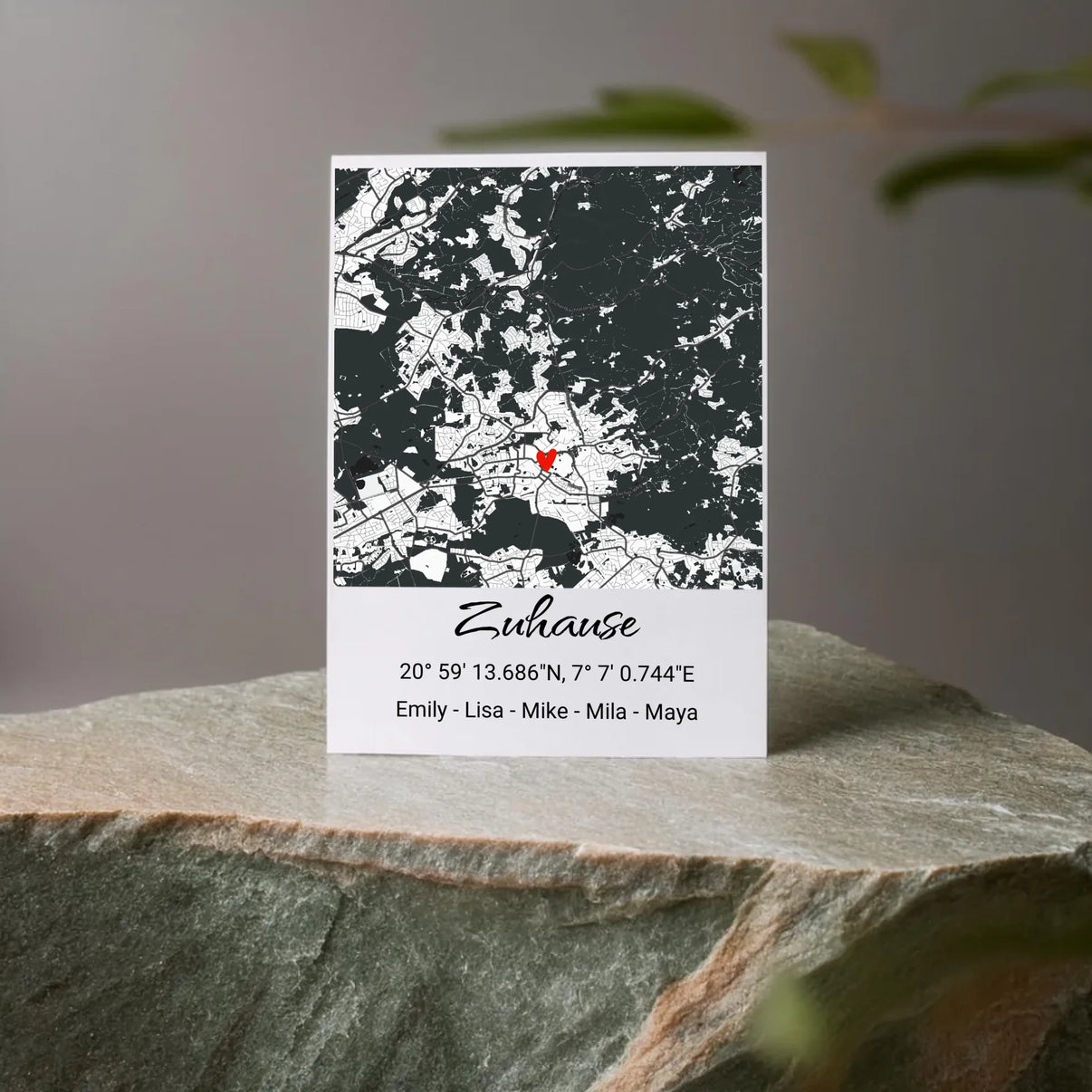 Geschenkidee Stadtkarte mit Herzmotiv und Namen