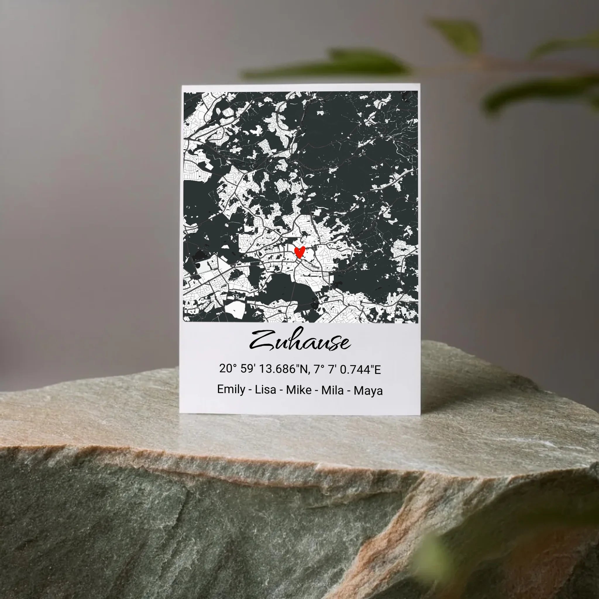 Geschenkidee Stadtkarte mit Herzmotiv und Namen