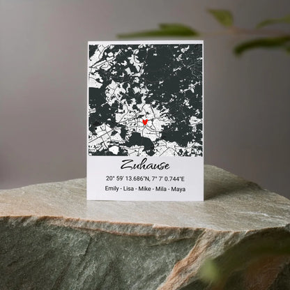 Geschenkidee Stadtkarte mit Herzmotiv und Namen