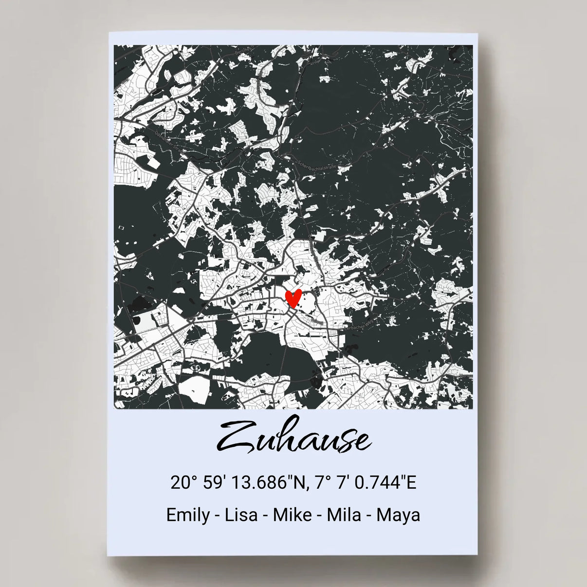 Gerahmtes Zuhause-Stadtposter mit individuellen Koordinaten